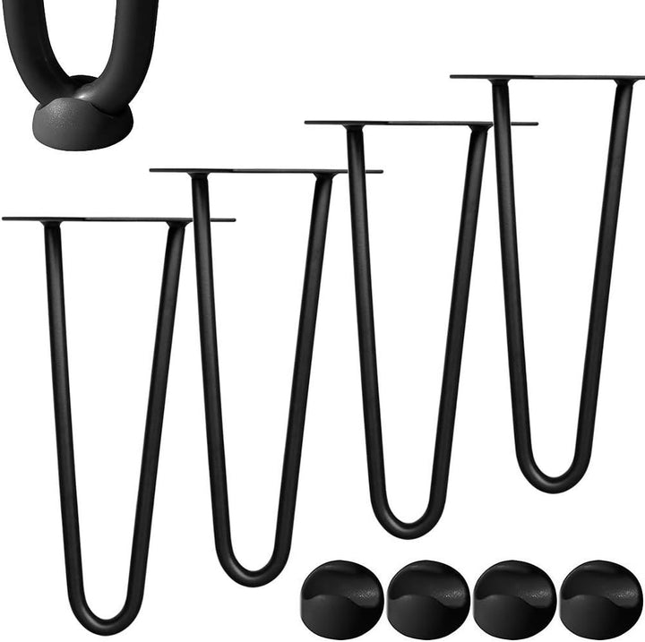 Melko 4 Stück Hairpin Legs Haarnadel Tischbeine aus 12 mm Stahl Tischfuss inkl. Bodenschoner | Höhe