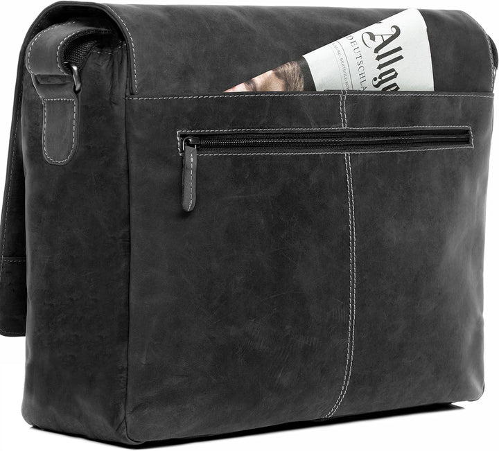 SID & VAIN Laptoptasche Messenger Bag SPENCER aus Büffel-Leder I Business-Tasche XL gross für Herren