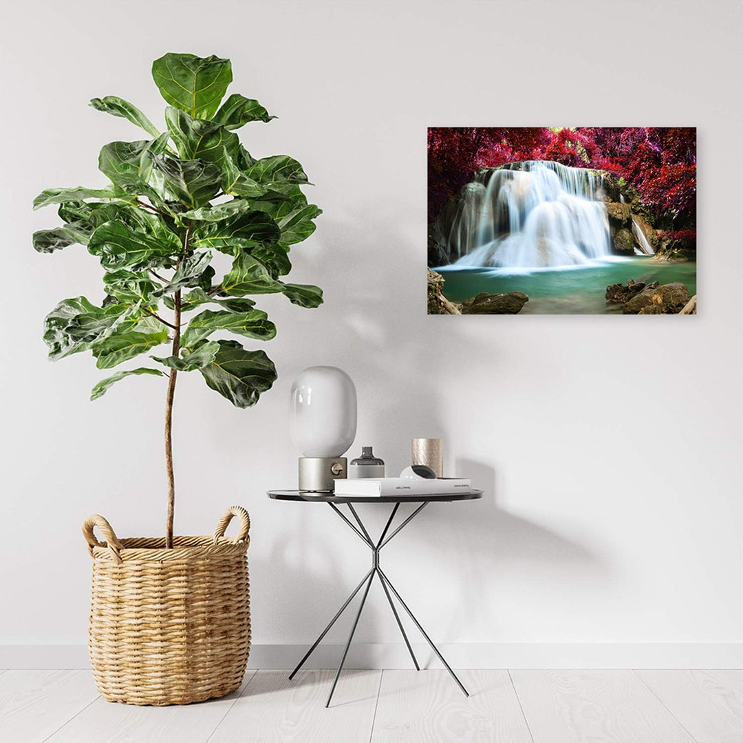 Febby Vlies Leinwandbild XXL Natur Teich Wasserfall 80x60 cm Wandbild Kunst Bilder Schlafzimmer Deko
