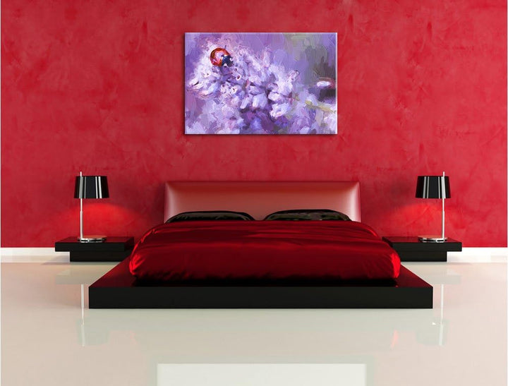 Pixxprint Marienkäfer auf Lavendel als Leinwandbild/Grösse: 100x70 cm/Wandbild/Kunstdruck/fertig bes