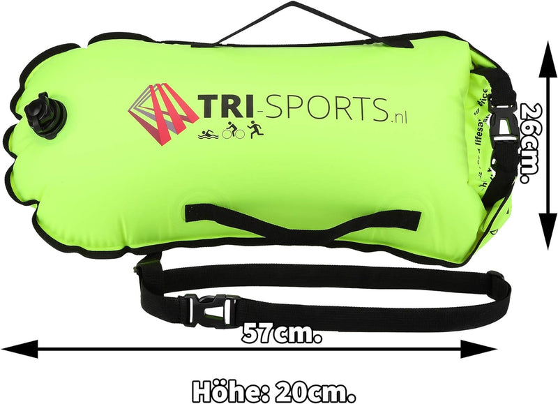 Tri-Sports - Gelbe Schwimmboje für Freiwasserschwimmen. Sichtbar für Boote, sicher im Falle von Kräm