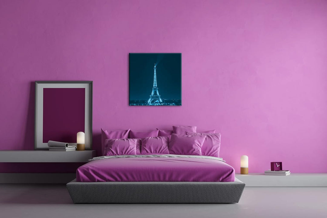 deyoli Eiffelturm in Paris bei Nacht Format: 70x70 Effekt: Monocrome Blau als Leinwand, Motiv fertig