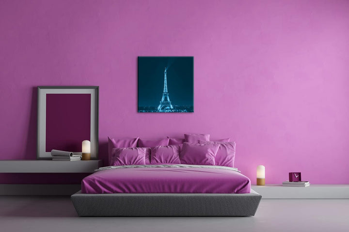 deyoli Eiffelturm in Paris bei Nacht Format: 70x70 Effekt: Monocrome Blau als Leinwand, Motiv fertig