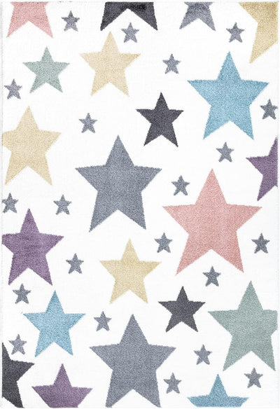 payé Teppich Kinderzimmer Läufer - Cream Bunt - 80x150cm - Sterne in Pastellfarben Sternenteppich Sp