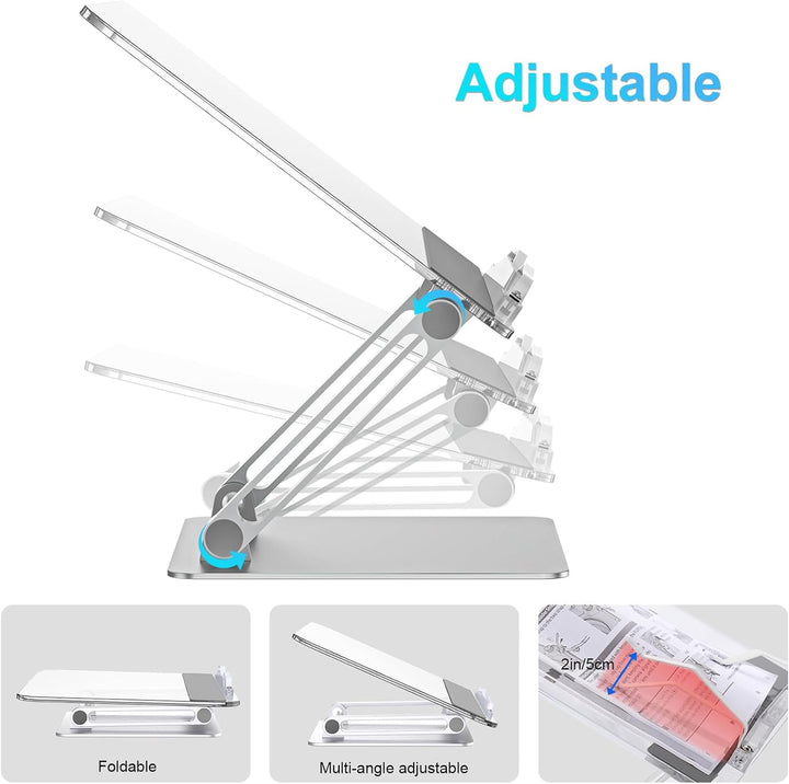 Buchständer, Aluminium und Acryl Kochbuch Schreibtisch Leseständer, Verstellbar & Faltbar Buchhalter