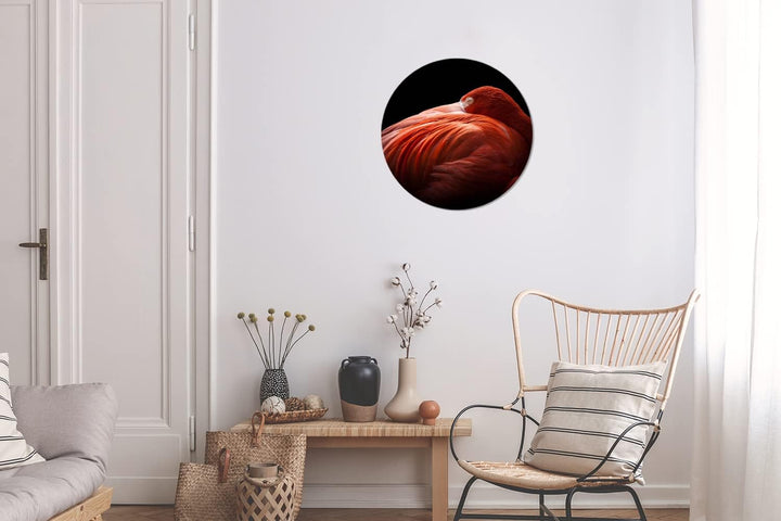 MuchoWow Wandbild Rund Wanddeko Deko Wohnzimmer Bilder 30x30 cm Flamingo - Federn - Rosa, 30x30 cm