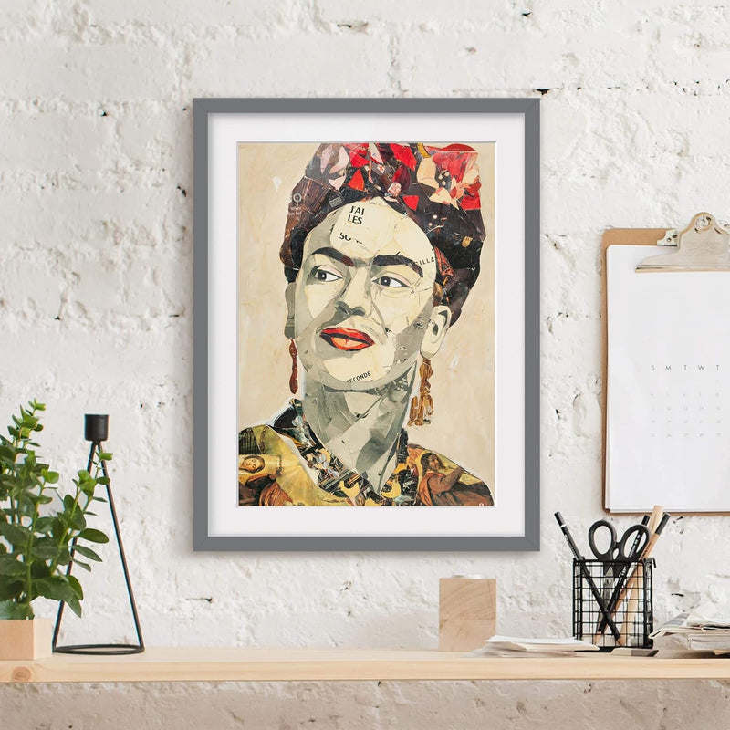 Bild mit Rahmen - Frida Kahlo - Collage No.2 - Rahmenfarbe Grau, 40 x 30 cm 40cm x 30cm Grau, 40cm x