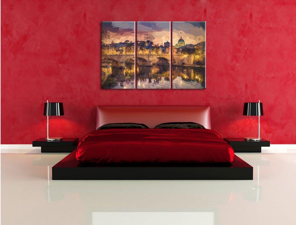 Pixxprint Rom an der Tiber in Richtung Kathedrale St. Peter Kunst Pinsel Effekt 3-Teiler Leinwandbil