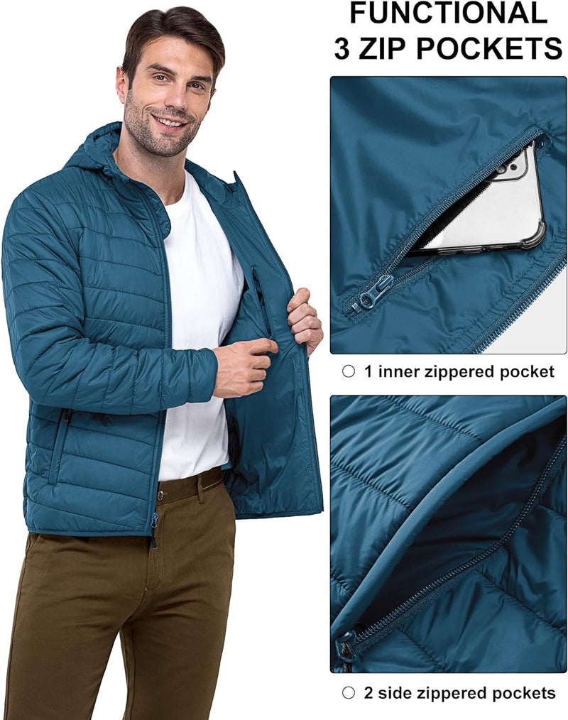 33,000ft Herren Leichte Steppjacke Outdoor Wasserbeständige Übergangsjacke Warme Winterjacke für Män