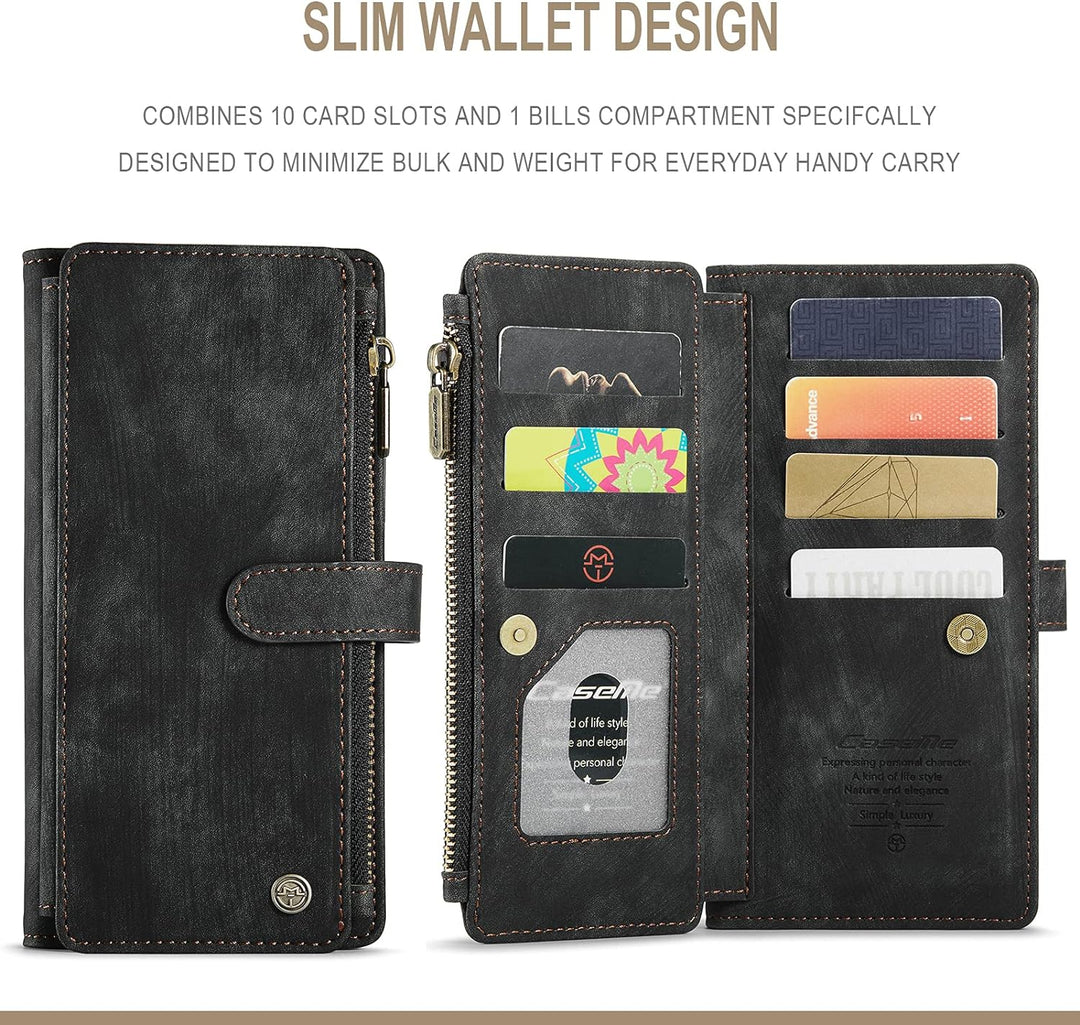 QLTYPRI Handyhülle für iPhone 13 Pro, Reissverschluss Hülle PU Leder Klapphülle Kartenfach Geldbörse