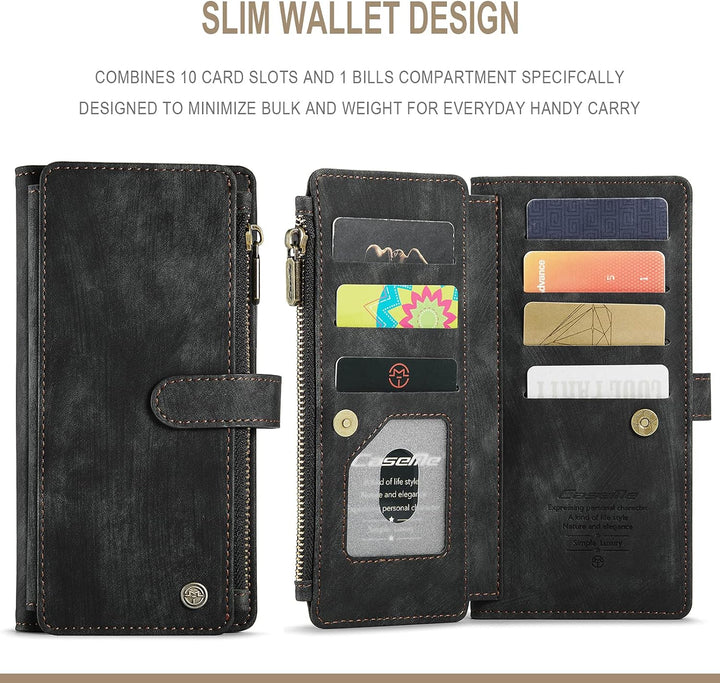 QLTYPRI Handyhülle für iPhone 13 Pro, Reissverschluss Hülle PU Leder Klapphülle Kartenfach Geldbörse