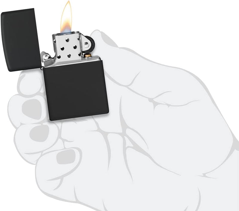 ZIPPO - Black Matte - nachfüllbares Sturmfeuerzeug in hochwertiger Geschenkbox (schwarz, Flammenmoti