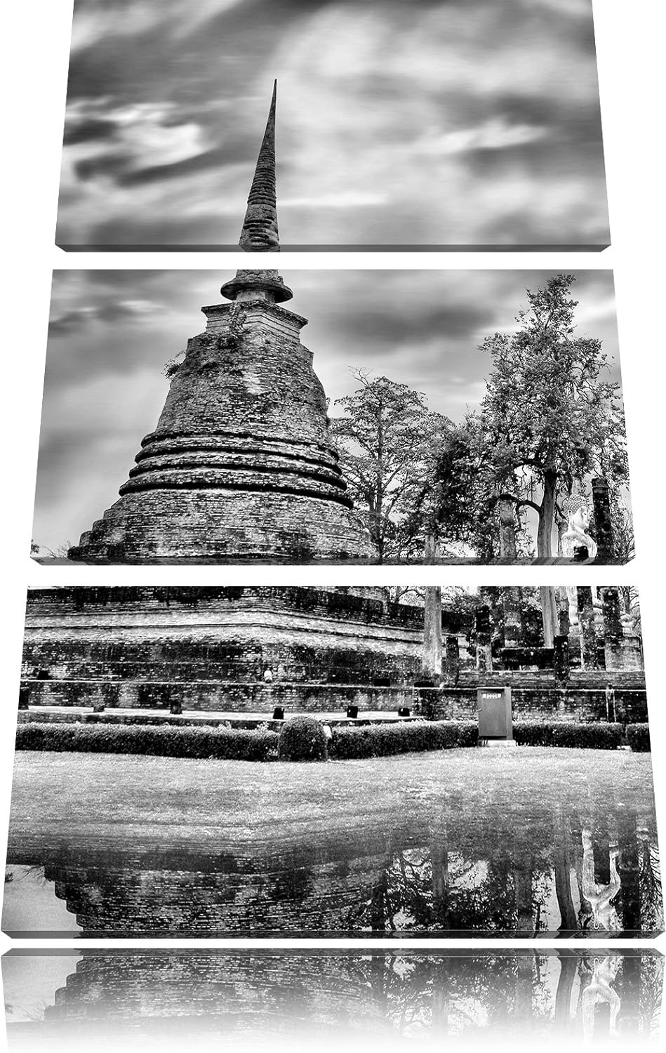 Pixxprint Buddha Tempel im Sonnenuntergang als Leinwandbild/Grösse: 3 Teilig (120x80) cm/Wandbild/Ku