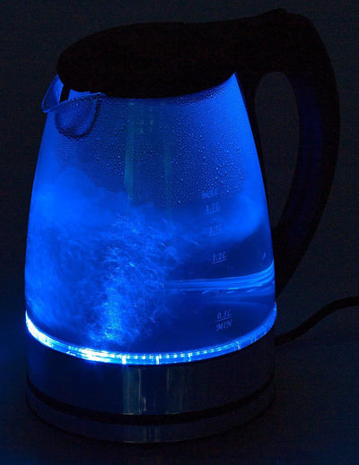 Rosenstein & Söhne Farbwechsel Wasserkocher: Glas-Wasserkocher mit blauer LED-Beleuchtung, 2.200 Wat