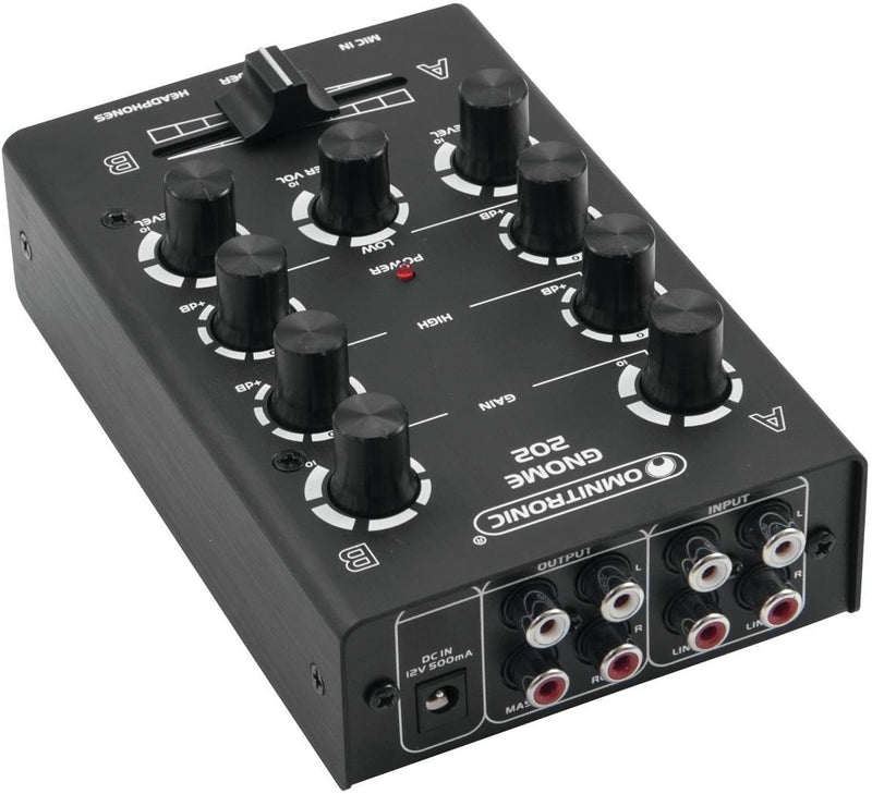 OMNITRONIC GNOME-202 Mini-Mixer schwarz | 2-Kanal-DJ-Mixer im Miniaturformat | Extrem leichter und k