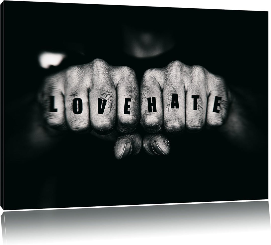 Love Hate Fäuste, Format: 100x70 auf Leinwand, XXL riesige Bilder fertig gerahmt mit Keilrahmen, Kun