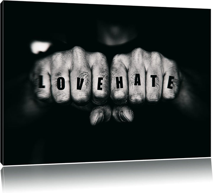 Love Hate Fäuste, Format: 100x70 auf Leinwand, XXL riesige Bilder fertig gerahmt mit Keilrahmen, Kun