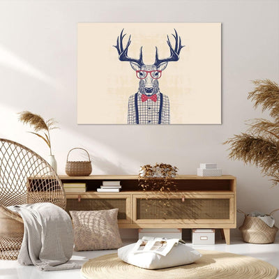 Bilder auf Leinwand 100x70cm Leinwandbild Charakter Hirsch Illustration hipster Gross Wanddeko Bild