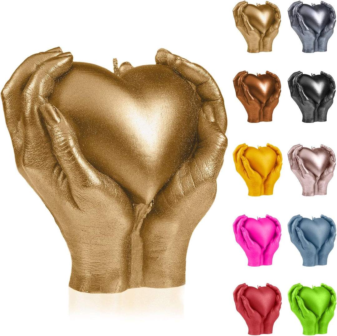 Candellana Kerze Herz Hand | Höhe: 16 cm | Klassisches Gold | Brennzeit 35h | Kerzengrösse gleicht 1