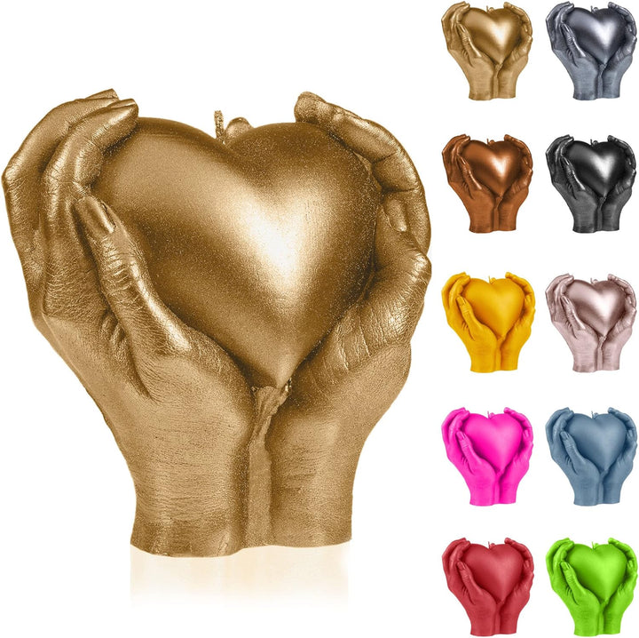 Candellana Kerze Herz Hand | Höhe: 16 cm | Klassisches Gold | Brennzeit 35h | Kerzengrösse gleicht 1