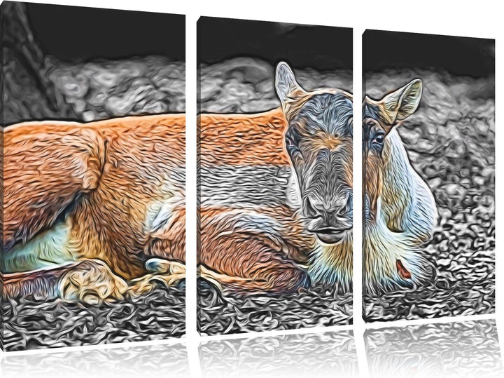 junger Elch schwarz/weiss Deluxe 3-Teiler Leinwandbild 120x80 Bild auf Leinwand, XXL riesige Bilder