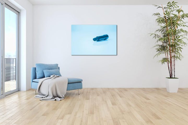 deyoli erotischer roter Lippenstift Format 80x60 Effekt: Monocrome Blau als Leinwandbild, Motiv fert