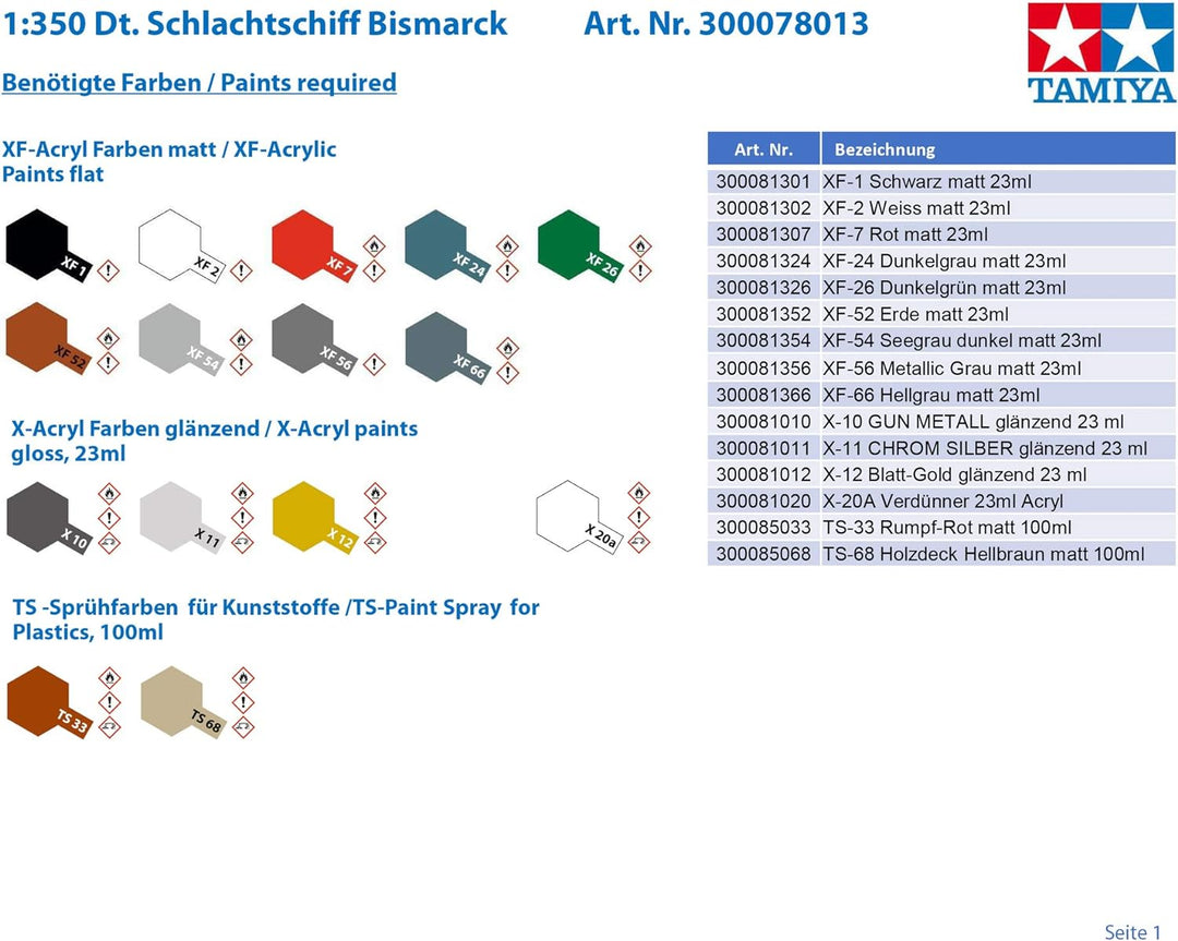 Tamiya 300078013 - 1:350 WWII Deutsches Kampfschiff Bismarck
