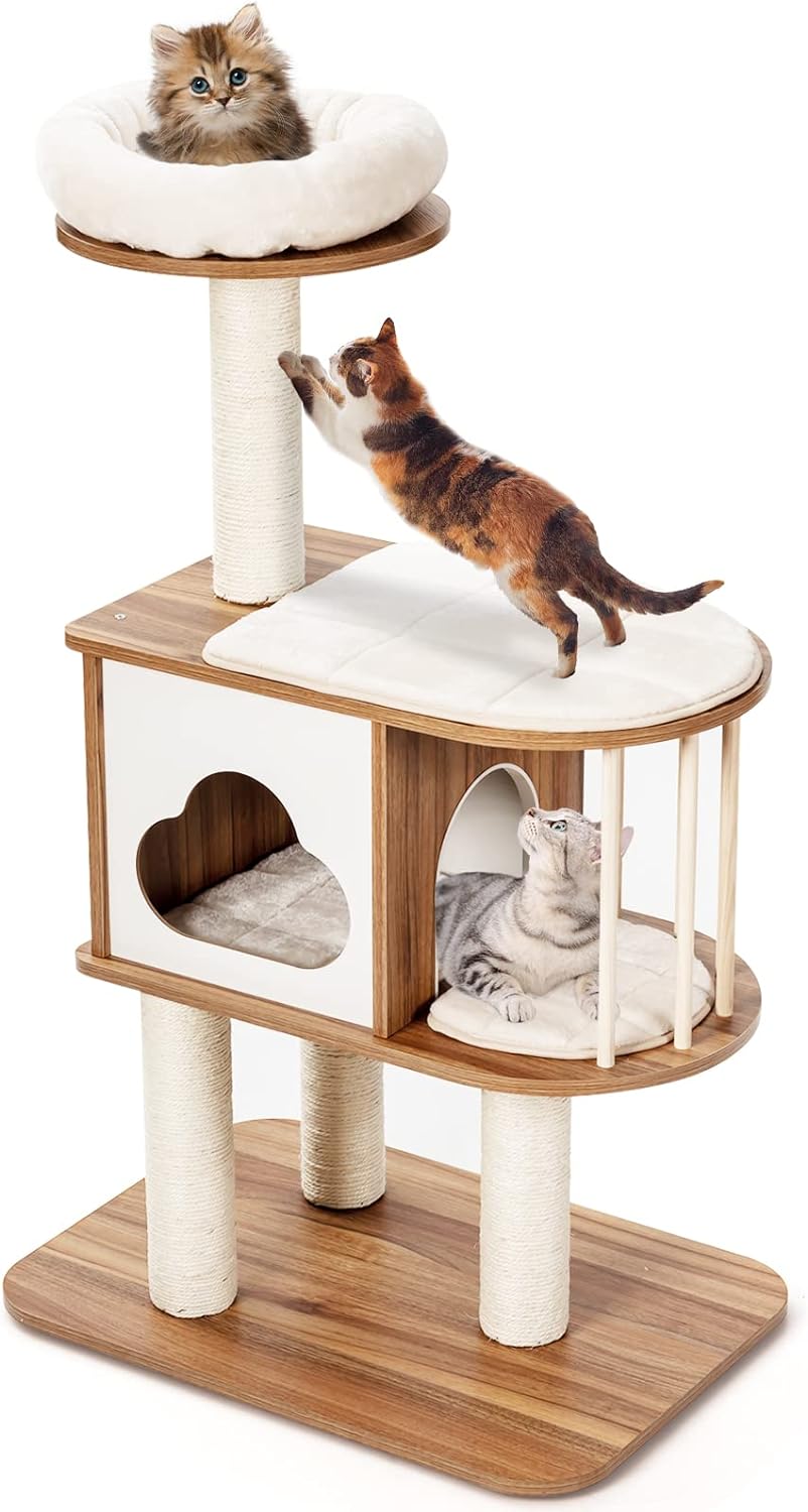 GYMAX Kratzbaum Stabiler Katzenbaum Katzenmöbel Katzenkratzbaum Kletterbaum für Katzen Höhe 117 cm (
