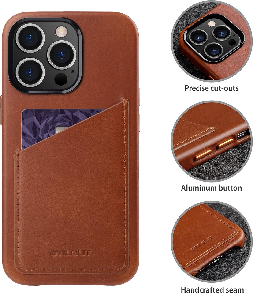 STILGUT Cover kompatibel mit iPhone 13 Pro Max Hülle mit Kartenfach, Case aus Leder, Kartenhülle - C