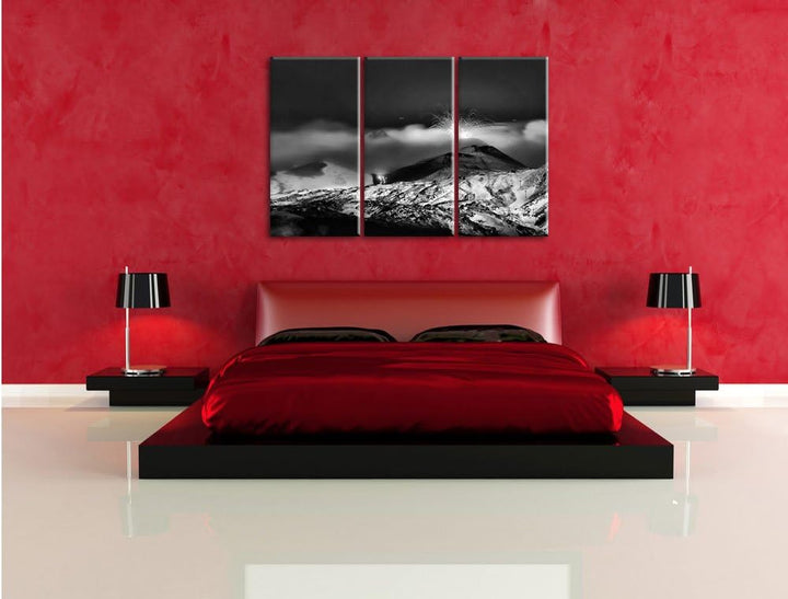 Pixxprint Gefährlicher Vulkanausbruch als Leinwandbild | Grösse: 3 Teilig (120x80) | Wandbild| Kunst
