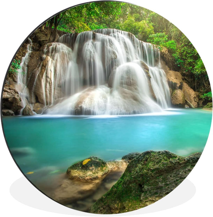 MuchoWow Wandbild Rund Wanddeko Deko Wohnzimmer Bilder 30x30 cm Wald - Wasserfall - Natur, 30x30 cm