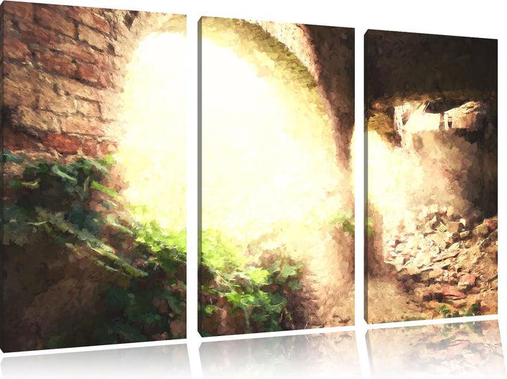 Pixxprint alte Ruine als Leinwandbild/Grösse: 3 Teilig (120x80) cm/Wandbild/Kunstdruck/fertig bespan