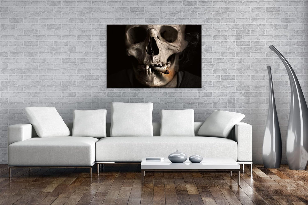deyoli rauchender Schädel Format: 80x60 als Leinwandbild, Motiv fertig gerahmt auf Echtholzrahmen, H
