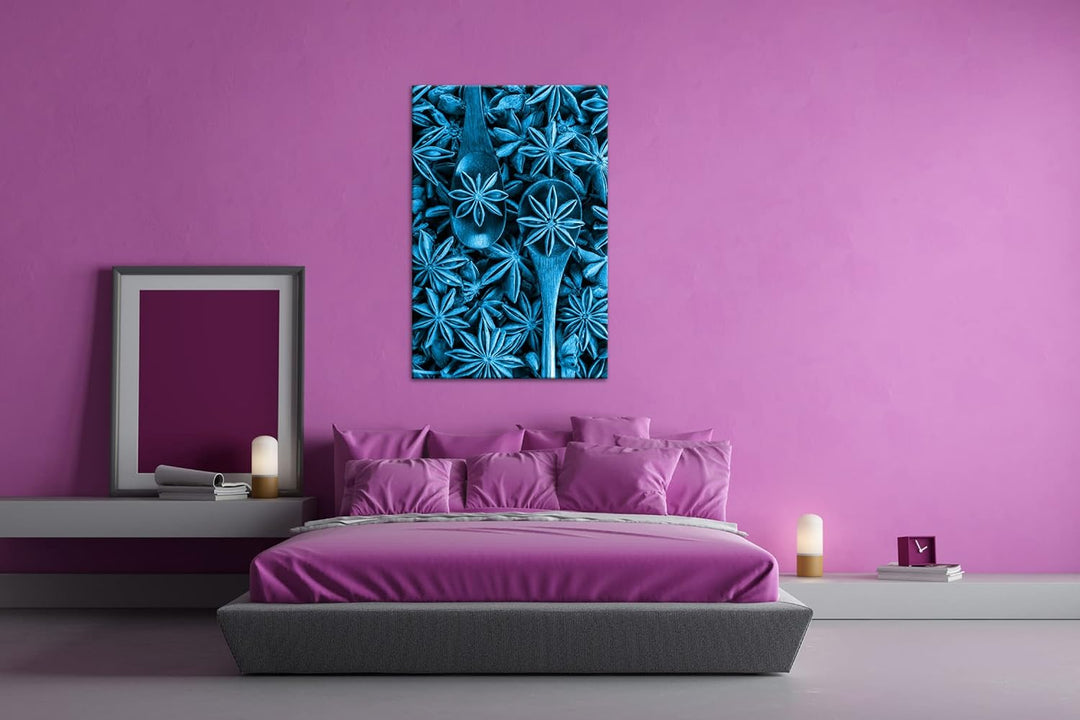 deyoli Gewürz Anise Format: 80x60 Effekt: Monocrome Blau als Leinwand, Motiv fertig gerahmt auf Echt