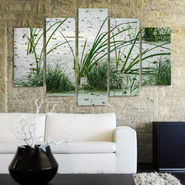 Feeby Deco Panel 5 Teilig Natur Bilder Modern Gras Strand Sand Landschaft grün 200x100 cm Deco panel