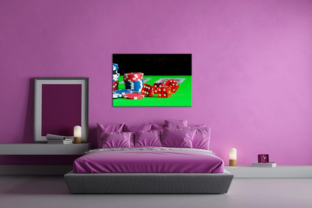 deyoli Glücksspiel Würfel und Poker Chips Format: 80x60 als Leinwandbild, Motiv fertig gerahmt auf E