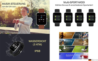 SOUCCESS FITNESSUHR MIT Full Touch Display, SMARTWATCH Always ON Display, FITNESSTRACKER, PULSMESSER