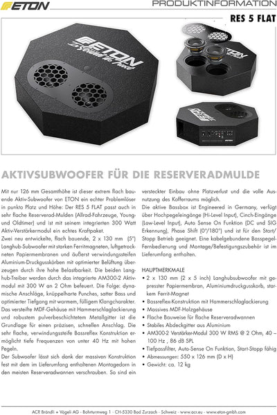 ETON Res 5 Flat: Flacher Aktiv-Subwoofer für die Reserverad-Mulde, Bassreflex Bassbox mit 2 x 5“ (2