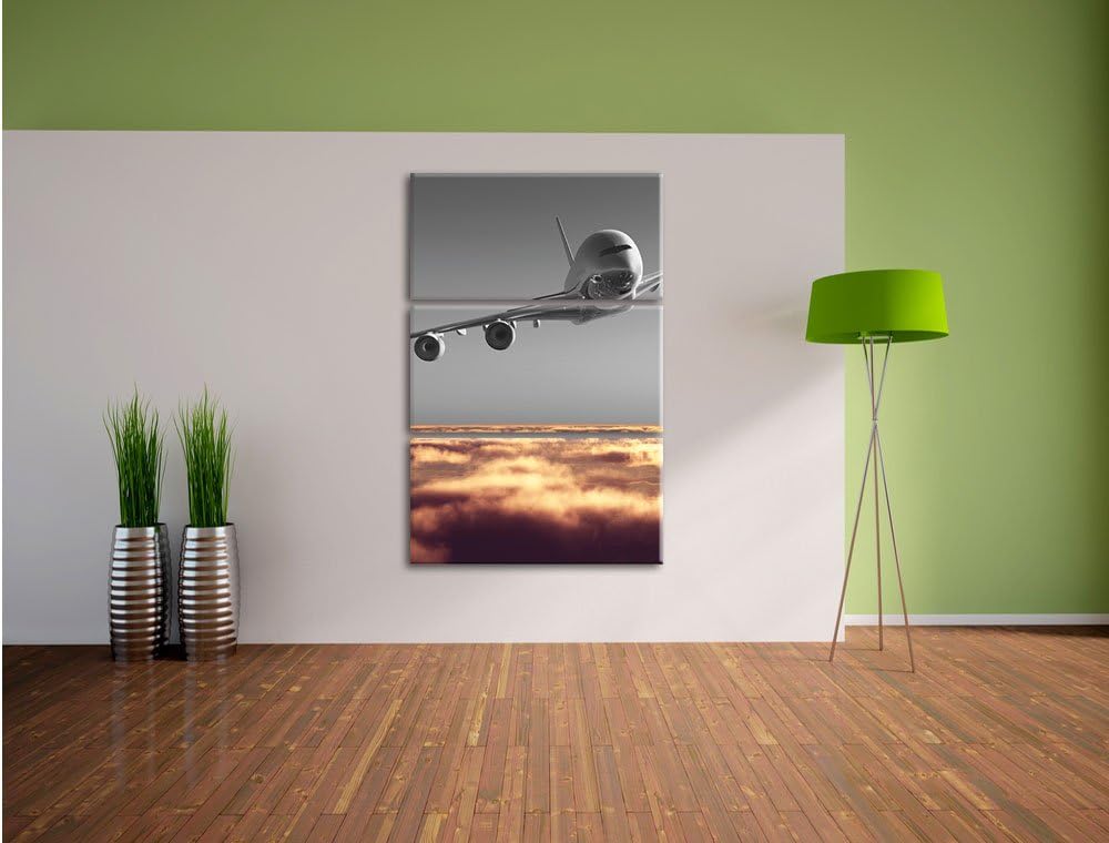 Pixxprint Flugzeug über Wolkenmeer 3-Teiler Leinwandbild 120x80 Bild auf Leinwand