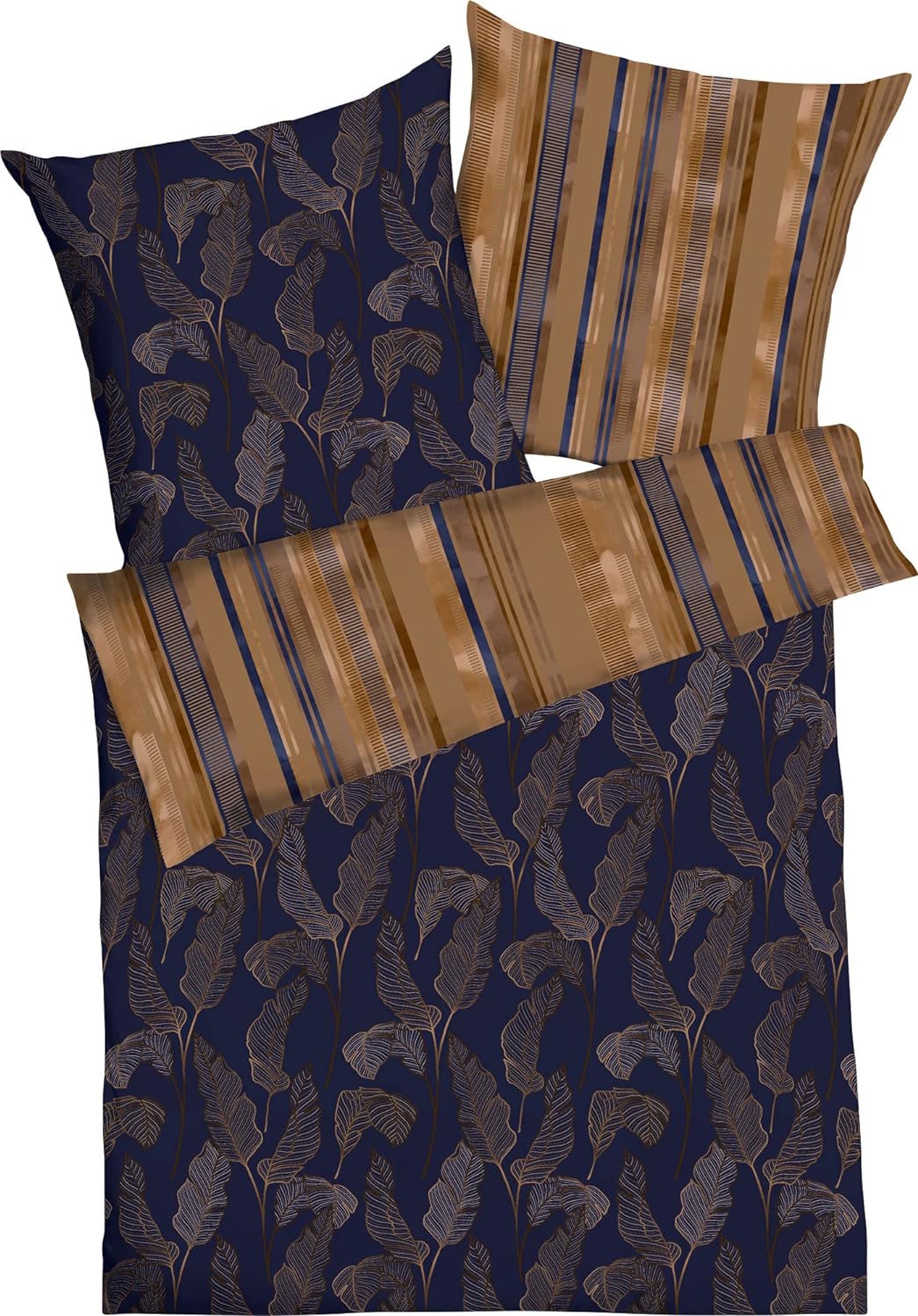 Kaeppel Wendebettwäsche Thrive Mako-Satin blau-Gold Grösse 135x200 cm (80x80 cm) 135x200 cm + 80x80