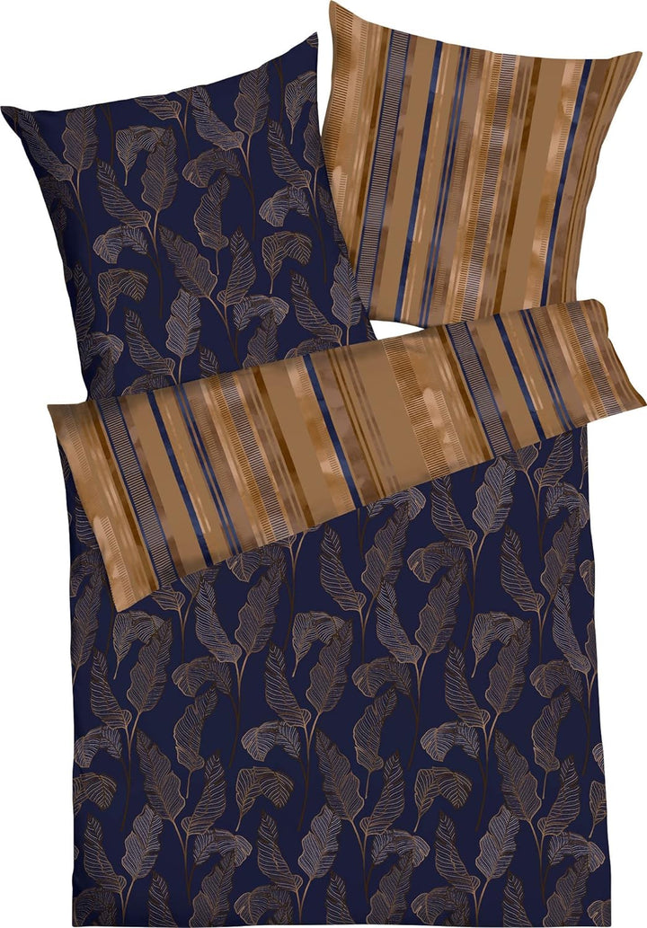 Kaeppel Wendebettwäsche Thrive Mako-Satin blau-Gold Grösse 135x200 cm (80x80 cm) 135x200 cm + 80x80