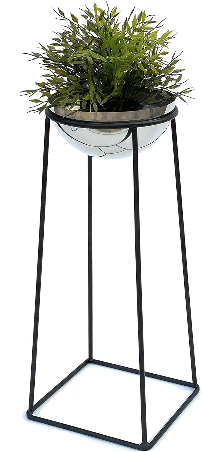 DanDiBo Blumenhocker Metall mit Topf Schwarz Silber 56 cm Blumenständer 96078 M Blumensäule Modern P