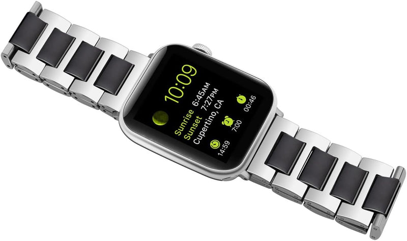 YISIWERA 38mm 40mm 41mm Armband Kompatibel für Apple Watch Schwarz Keramik Silber Metall Armband 49m