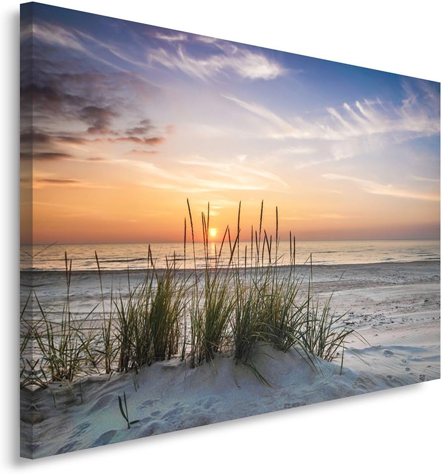 Febby Vlies Leinwandbild XXL Meer Gras Natur 100x70 cm Wandbild Kunst Bilder Schlafzimmer Deko Wohnz
