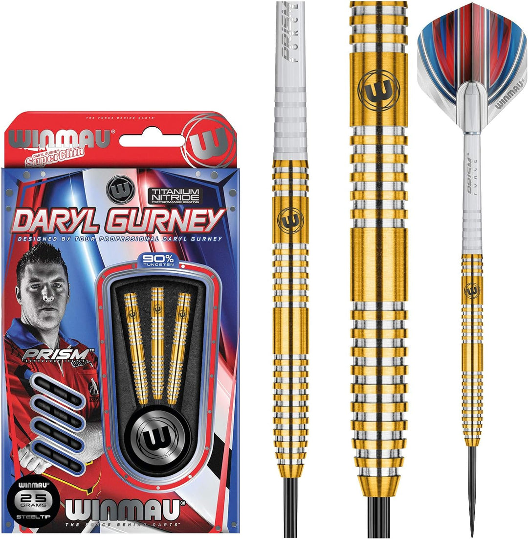 WINMAU Daryl Gurney Gold Wolfram Stahl Spitzen Darts - Titan Nitrid Beschichtung Neu 25 g, 25 g