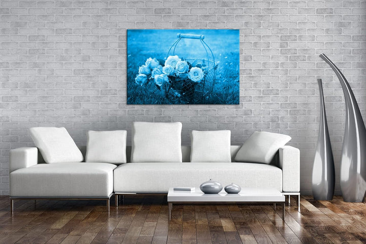deyoli Rosa Rosenstrauss Format 80x60 Effekt: Monocrome Blau als Leinwandbild, Motiv fertig gerahmt