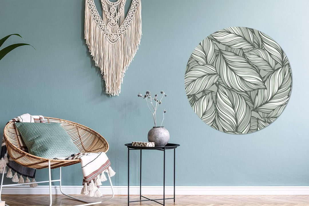 MuchoWow Wandbild Rund Wanddeko Deko Wohnzimmer Bilder 90x90 cm Blumen - Illustration - Schwarz - We