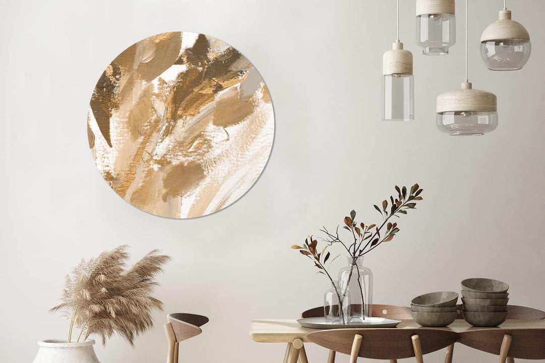 MuchoWow Wandbild Rund Wanddeko Deko Wohnzimmer Bilder 90x90 cm Farbe - Gold - Weiss, 90x90 cm