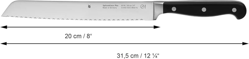 WMF Brot-Schneidebrett mit Krümmelschale & Spitzenklasse Plus Brotmesser Doppelwellenschliff 31,5 cm