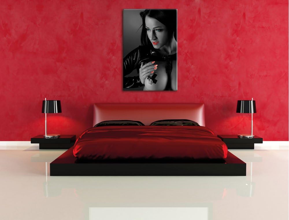 Pixxprint schwarzhaarige sexy Frau schwarz/weiss als Leinwandbild/Grösse: 100x70 cm/Wandbild/Kunstdr